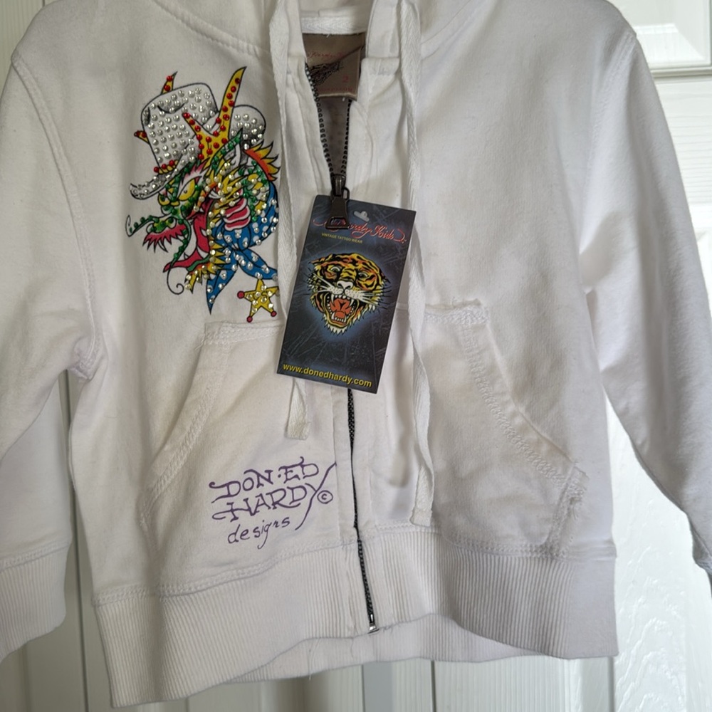NWT 2T WHITE ED HARDY HOODIE SWEATSHIRT WITH BLING - Picture 6 of 7